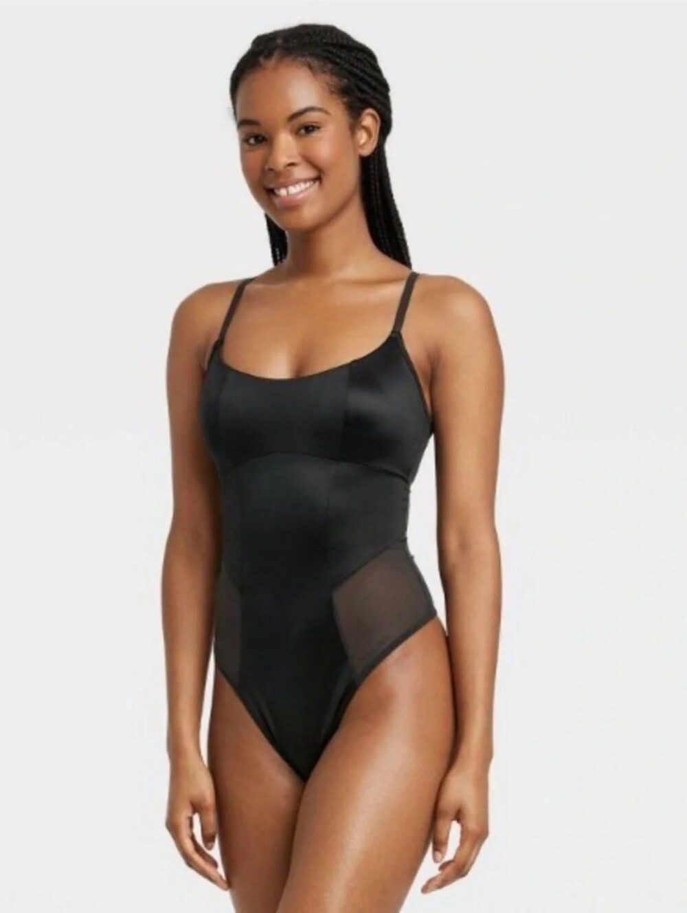 NWT•Colsie Women's With Mesh Black Bodysuit with Sheer Side Insets•M 34C&D,36B&C